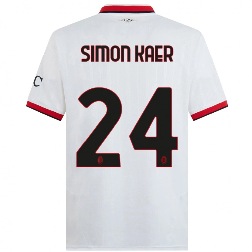 Danxen Dame Simon Kaer #24 Hvit Svart Rød Bortetrøye Drakt Trøye 2024/25 Skjorter T-Skjorte
