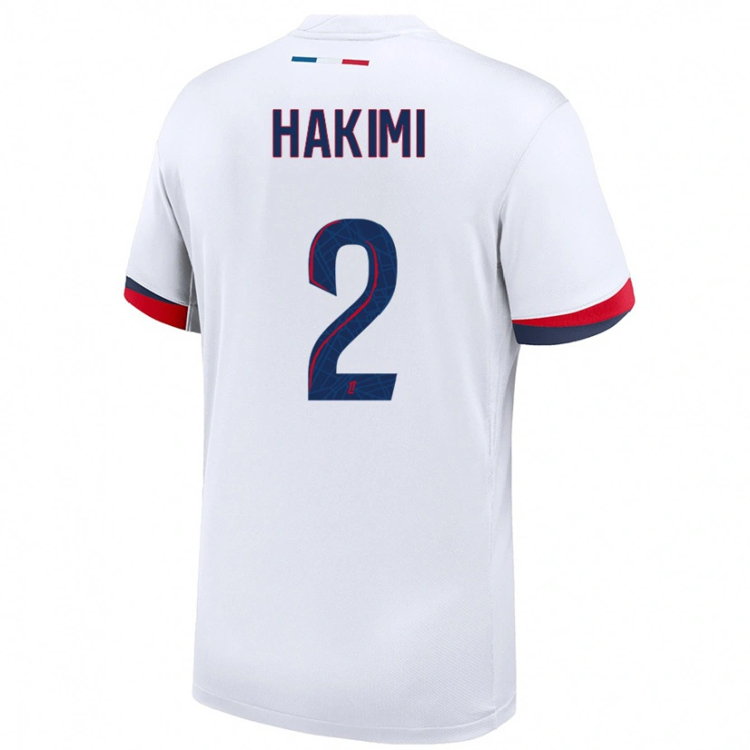 Danxen Dame Achraf Hakimi #2 Hvit Blå Rød Bortetrøye Drakt Trøye 2024/25 Skjorter T-Skjorte