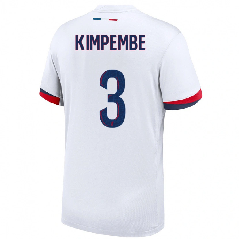 Danxen Dame Presnel Kimpembe #3 Hvit Blå Rød Bortetrøye Drakt Trøye 2024/25 Skjorter T-Skjorte