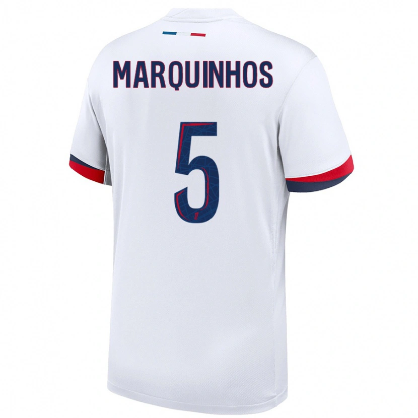 Danxen Dame Marquinhos #5 Hvit Blå Rød Bortetrøye Drakt Trøye 2024/25 Skjorter T-Skjorte