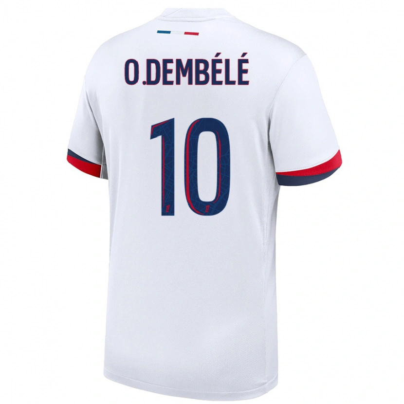 Danxen Dame Ousmane Dembélé #10 Hvit Blå Rød Bortetrøye Drakt Trøye 2024/25 Skjorter T-Skjorte