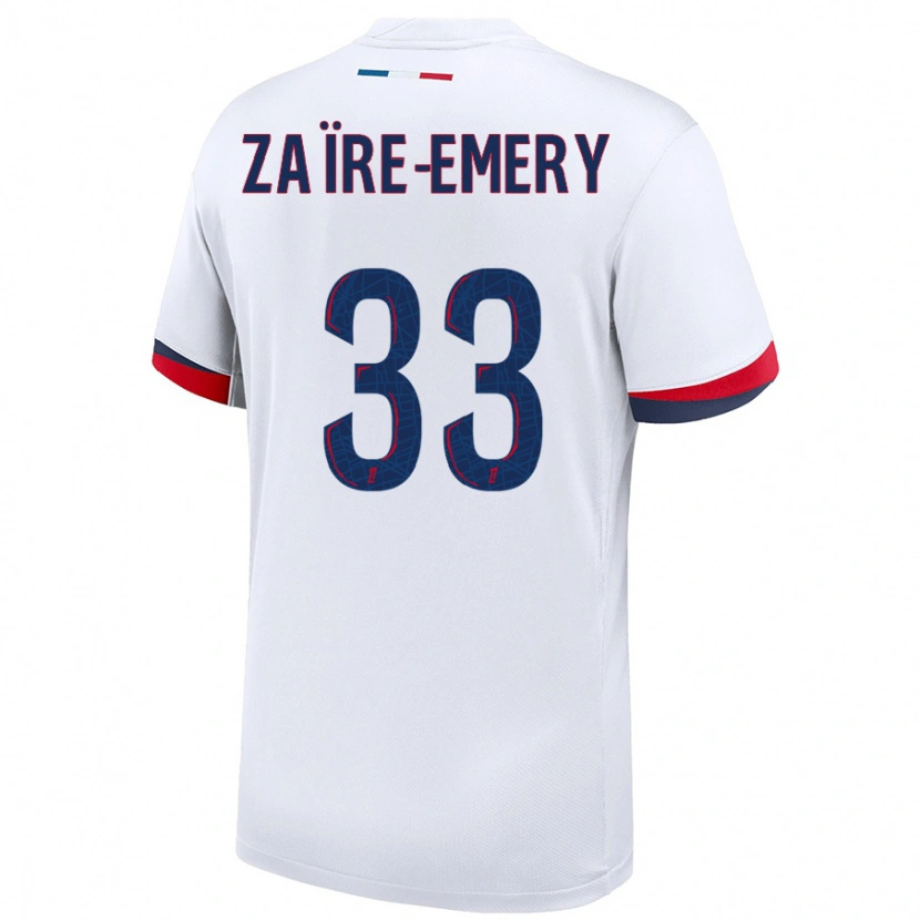 Danxen Dame Warren Zaïre-Emery #33 Hvit Blå Rød Bortetrøye Drakt Trøye 2024/25 Skjorter T-Skjorte