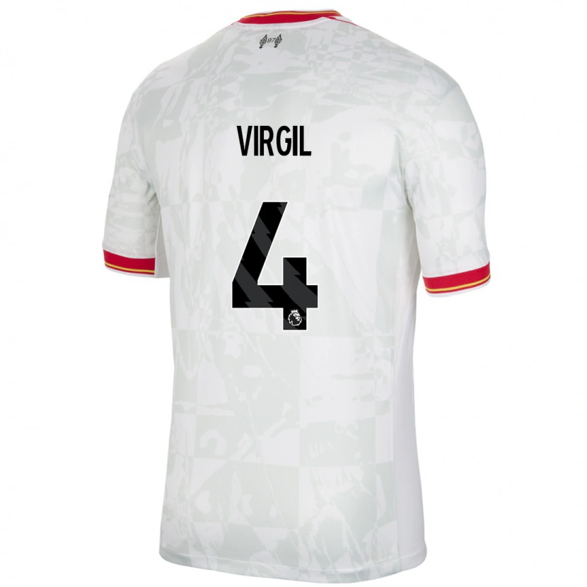 Danxen Dame Virgil Van Dijk #4 Hvit Rød Svart Tredje Sett Drakt Trøye 2024/25 Skjorter T-Skjorte