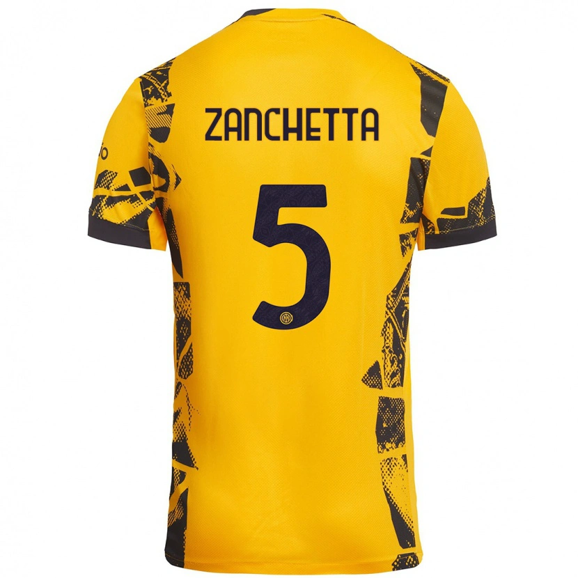 Danxen Dame Mattia Zanchetta #5 Gull Svart Tredje Sett Drakt Trøye 2024/25 Skjorter T-Skjorte