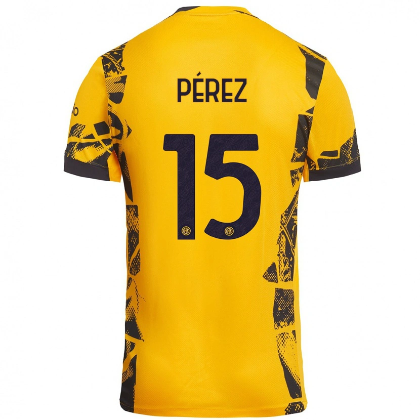 Danxen Dame Álex Pérez #15 Gull Svart Tredje Sett Drakt Trøye 2024/25 Skjorter T-Skjorte