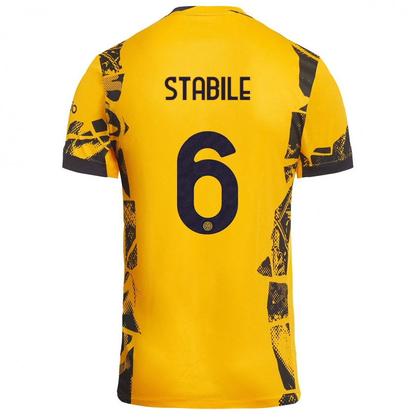 Danxen Dame Giacomo Stabile #6 Gull Svart Tredje Sett Drakt Trøye 2024/25 Skjorter T-Skjorte