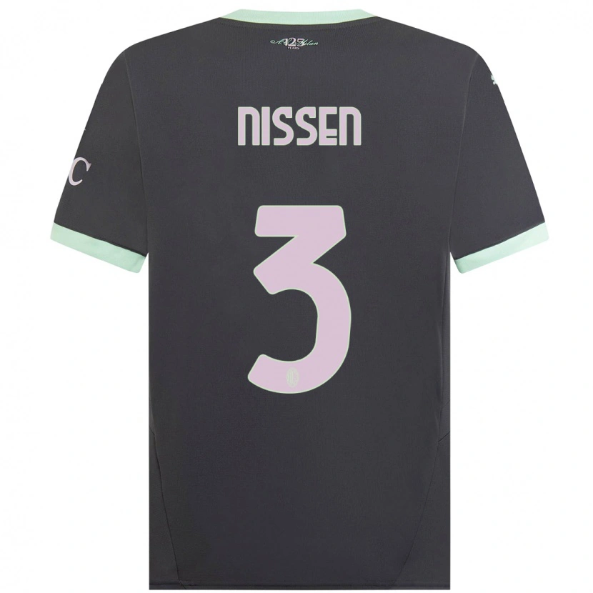 Danxen Dame Fredrik Nissen #3 Grå Tredje Sett Drakt Trøye 2024/25 Skjorter T-Skjorte