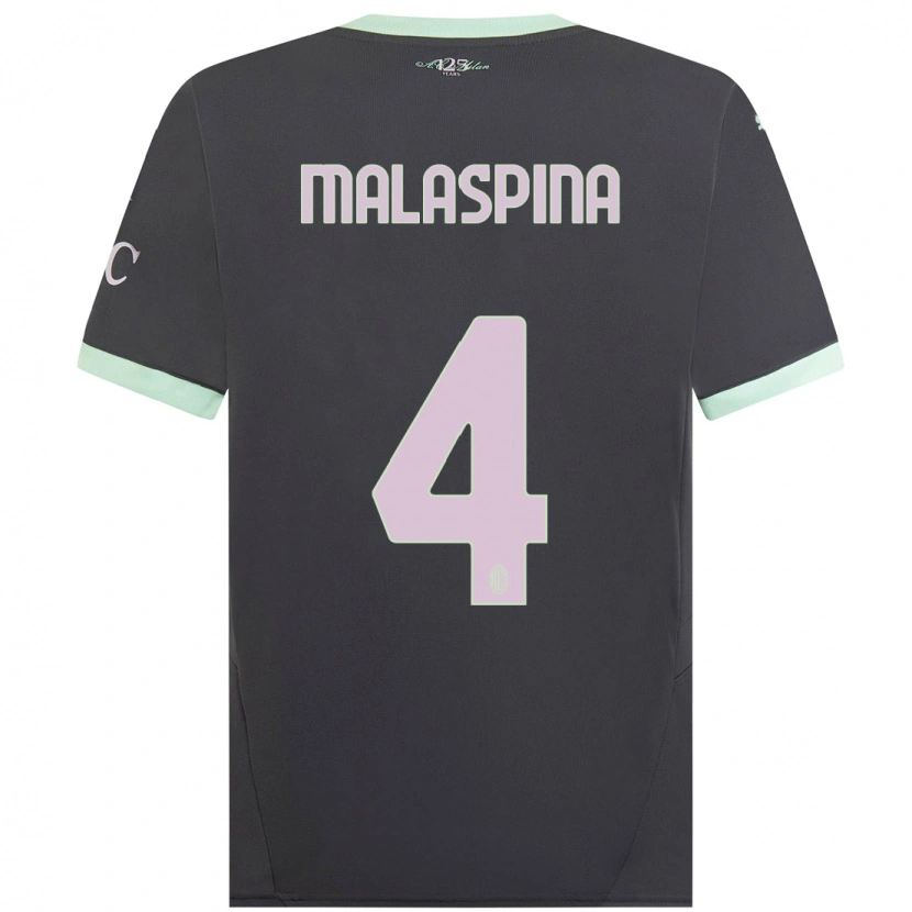 Danxen Dame Mattia Malaspina #4 Grå Tredje Sett Drakt Trøye 2024/25 Skjorter T-Skjorte