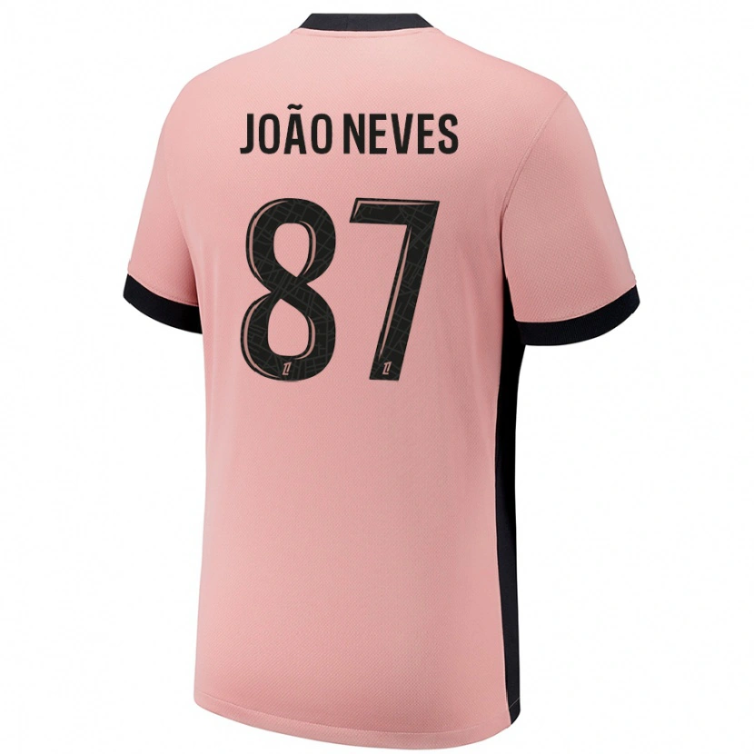 Danxen Dame João Neves #87 Rust Rosa Tredje Sett Drakt Trøye 2024/25 Skjorter T-Skjorte