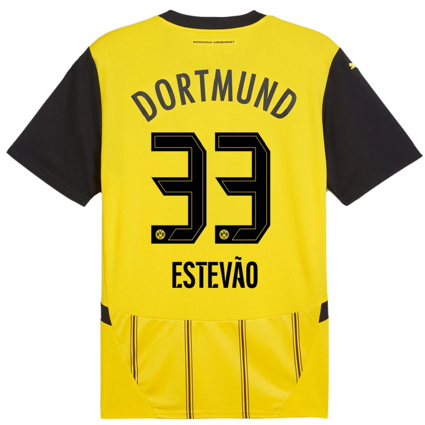 Danxen Barn Tiago Estêvão #33 Gul Svart Hjemmetrøye Drakt Trøye 2024/25 Skjorter T-Skjorte