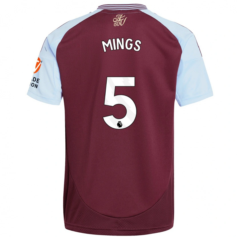 Danxen Barn Tyrone Mings #5 Burgund Himmelblå Hjemmetrøye Drakt Trøye 2024/25 Skjorter T-Skjorte