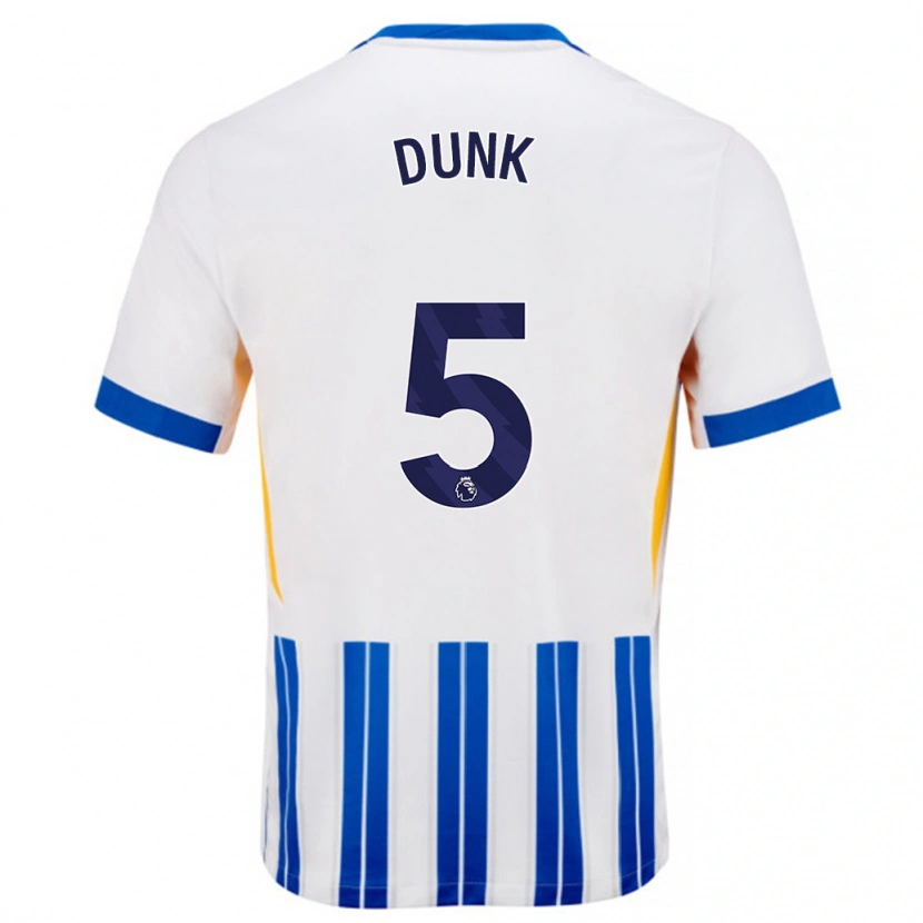 Danxen Barn Lewis Dunk #5 Hvit Blå Nålestriper Hjemmetrøye Drakt Trøye 2024/25 Skjorter T-Skjorte