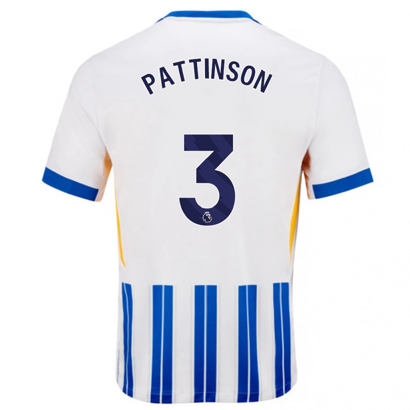 Danxen Barn Poppy Pattinson #3 Hvit Blå Nålestriper Hjemmetrøye Drakt Trøye 2024/25 Skjorter T-Skjorte