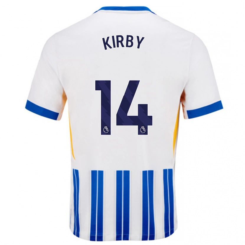 Danxen Barn Fran Kirby #14 Hvit Blå Nålestriper Hjemmetrøye Drakt Trøye 2024/25 Skjorter T-Skjorte