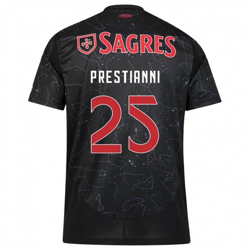 Danxen Barn Gianluca Prestianni #25 Svart Rød Bortetrøye Drakt Trøye 2024/25 Skjorter T-Skjorte