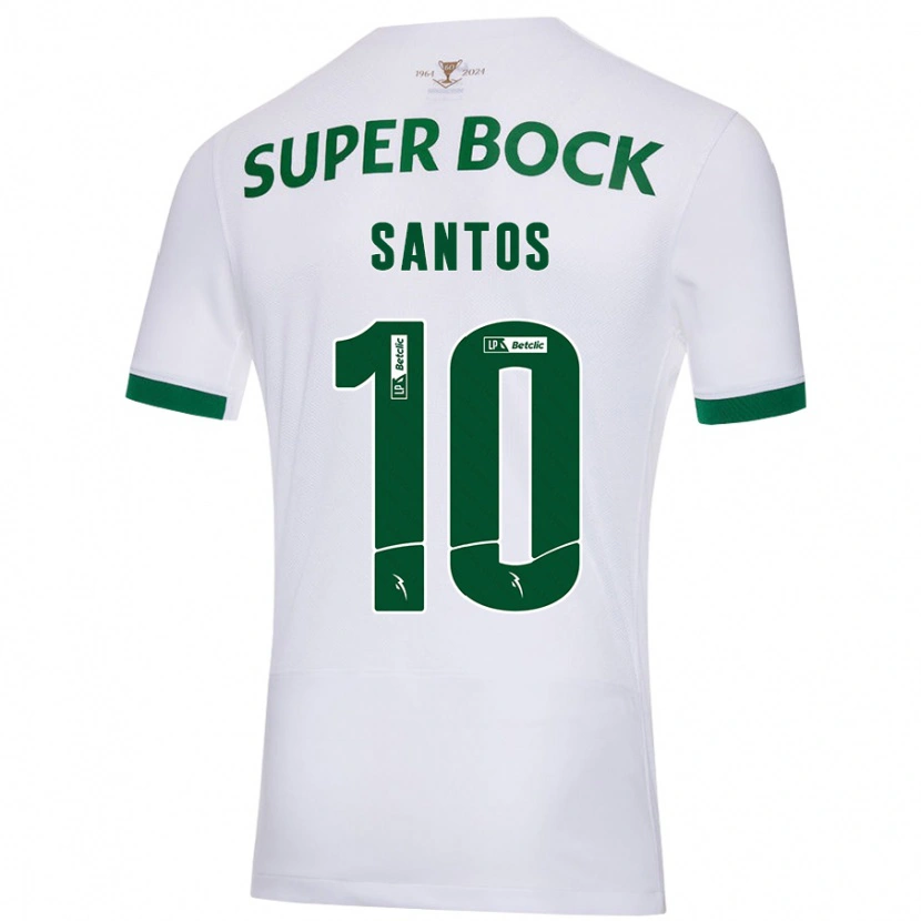 Danxen Barn Guilherme Santos #10 Hvit Grønn Bortetrøye Drakt Trøye 2024/25 Skjorter T-Skjorte