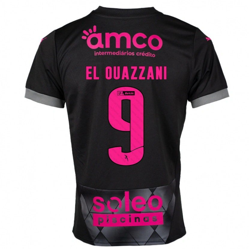 Danxen Barn Amine El Ouazzani #9 Svart Rosa Bortetrøye Drakt Trøye 2024/25 Skjorter T-Skjorte