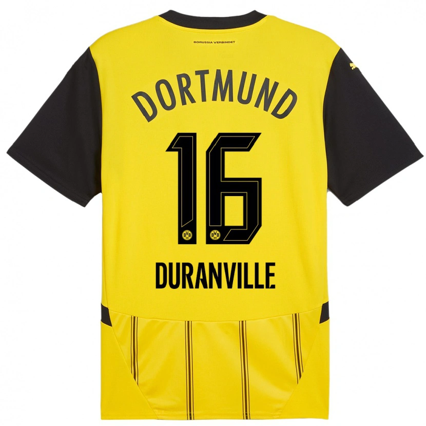 Danxen Mann Julien Duranville #16 Gul Svart Hjemmetrøye Drakt Trøye 2024/25 Skjorter T-Skjorte