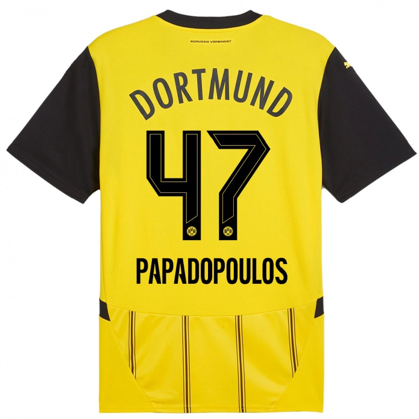 Danxen Mann Antonios Papadopoulos #47 Gul Svart Hjemmetrøye Drakt Trøye 2024/25 Skjorter T-Skjorte