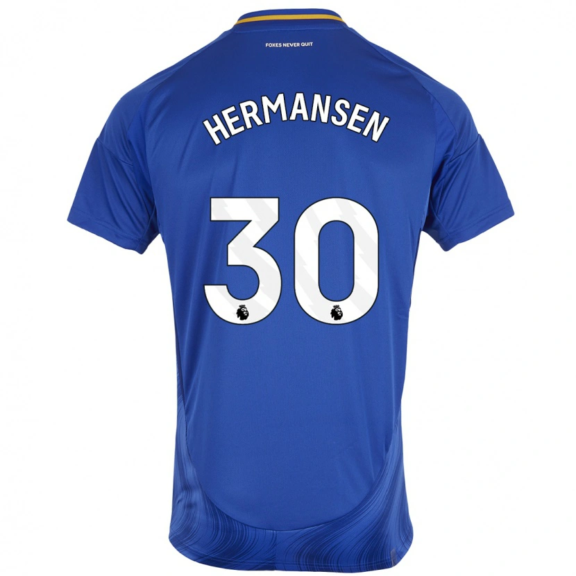Danxen Mann Mads Hermansen #30 Blå Hvit Hjemmetrøye Drakt Trøye 2024/25 Skjorter T-Skjorte