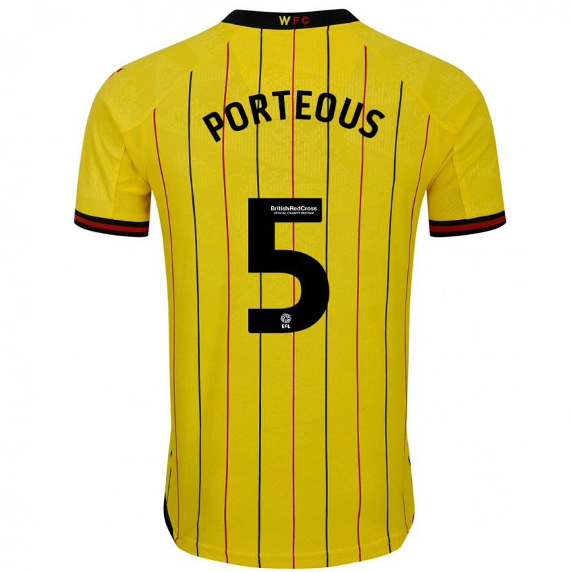 Danxen Mann Ryan Porteous #5 Gul Svart Hjemmetrøye Drakt Trøye 2024/25 Skjorter T-Skjorte