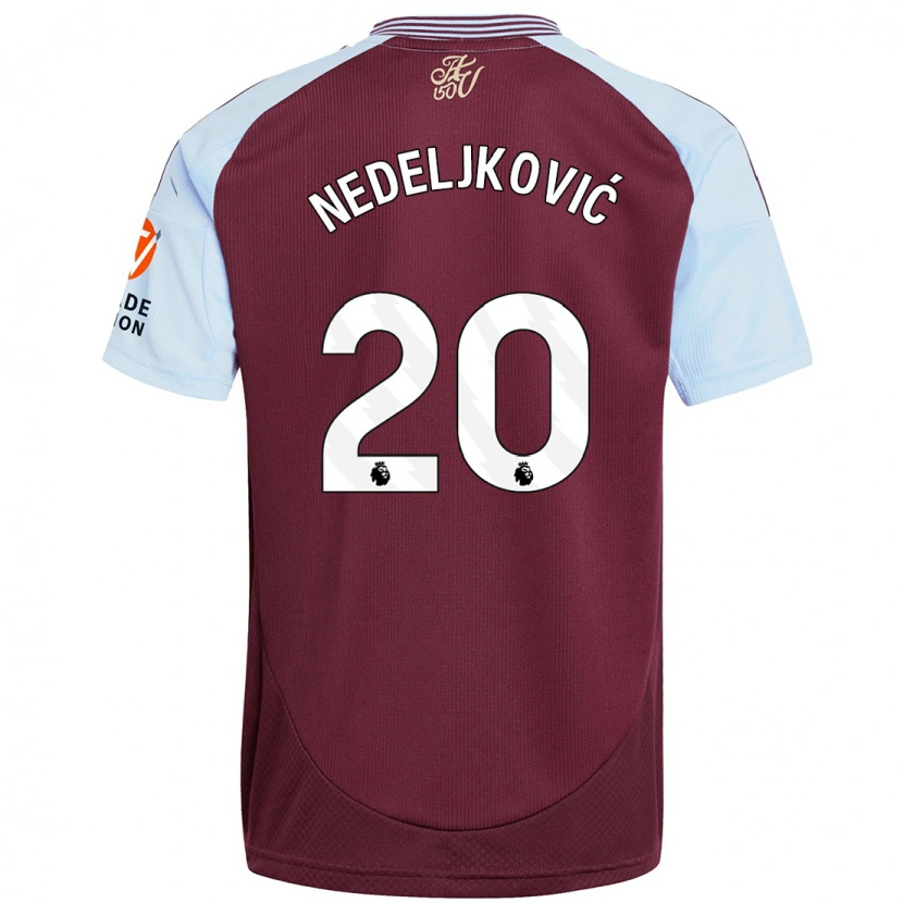 Danxen Mann Kosta Nedeljkovic #20 Burgund Himmelblå Hjemmetrøye Drakt Trøye 2024/25 Skjorter T-Skjorte