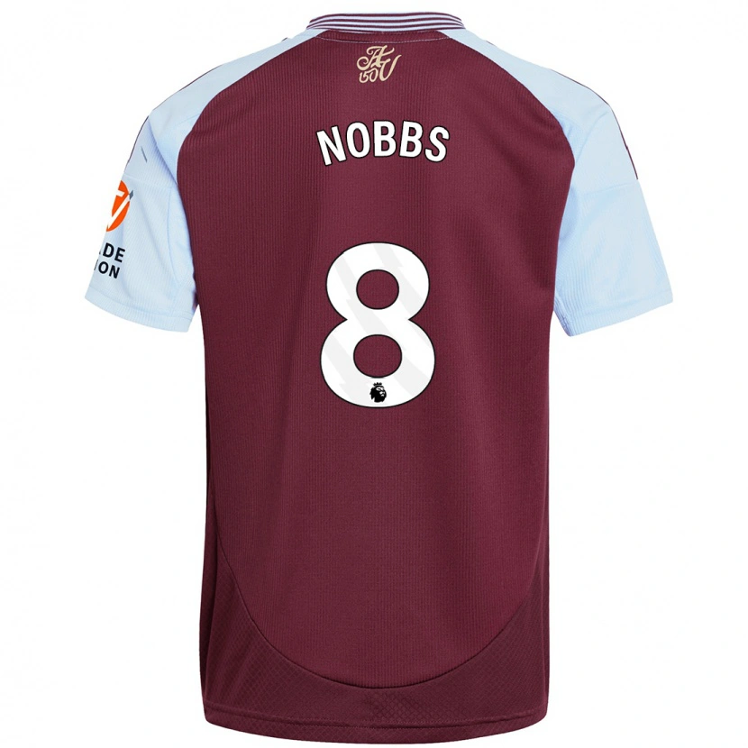 Danxen Mann Jordan Nobbs #8 Burgund Himmelblå Hjemmetrøye Drakt Trøye 2024/25 Skjorter T-Skjorte