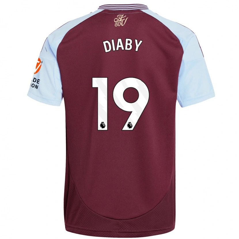 Danxen Mann Moussa Diaby #19 Burgund Himmelblå Hjemmetrøye Drakt Trøye 2024/25 Skjorter T-Skjorte