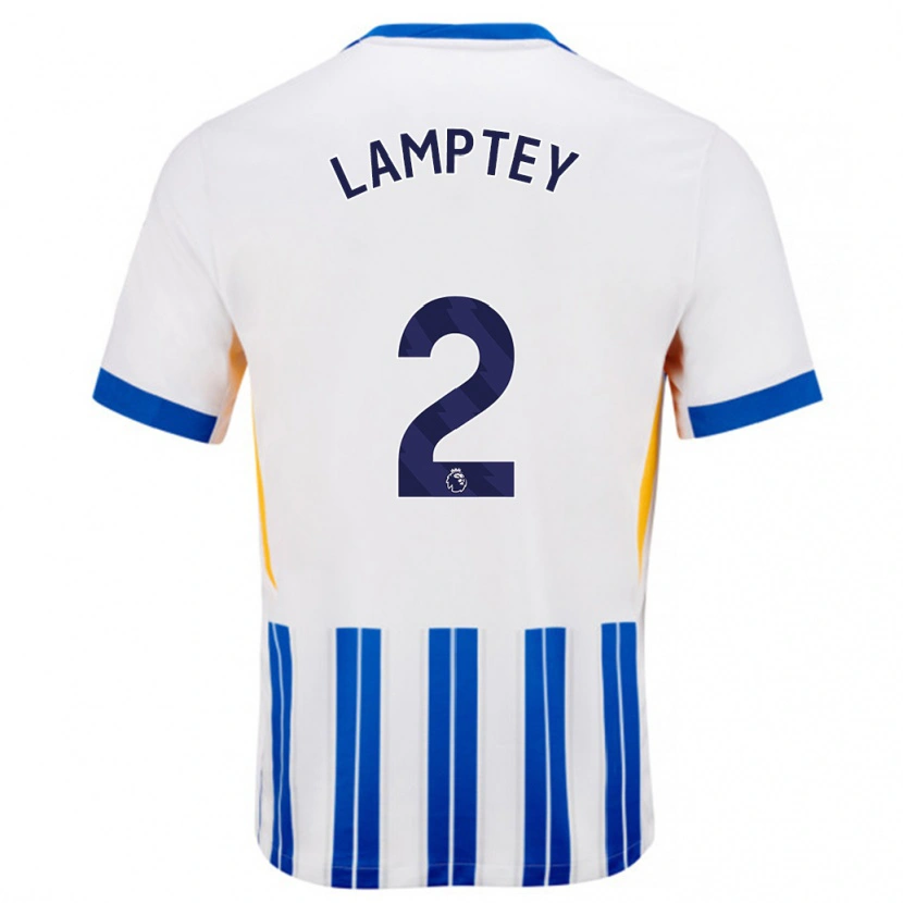 Danxen Mann Tariq Lamptey #2 Hvit Blå Nålestriper Hjemmetrøye Drakt Trøye 2024/25 Skjorter T-Skjorte