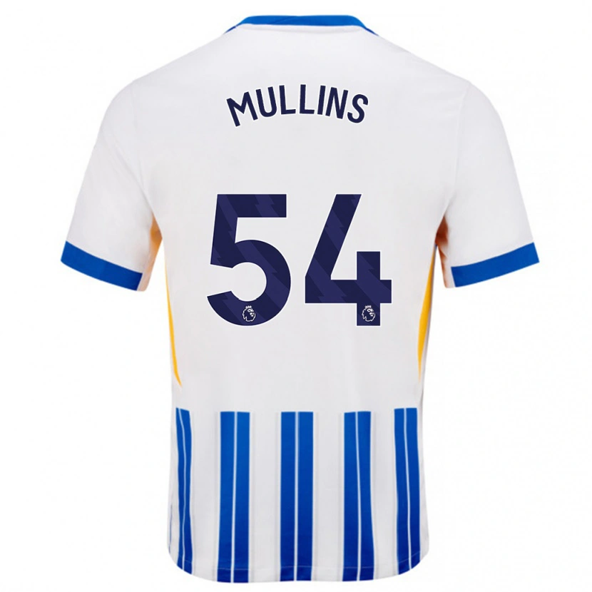 Danxen Mann Jamie Mullins #54 Hvit Blå Nålestriper Hjemmetrøye Drakt Trøye 2024/25 Skjorter T-Skjorte