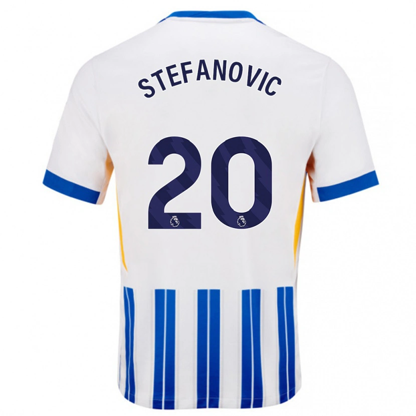 Danxen Mann Dejana Stefanović #20 Hvit Blå Nålestriper Hjemmetrøye Drakt Trøye 2024/25 Skjorter T-Skjorte