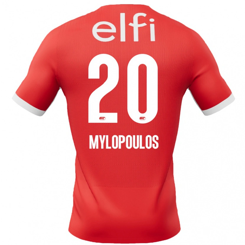 Danxen Mann Marios Mylopoulos #20 Rød Hvit Hjemmetrøye Drakt Trøye 2024/25 Skjorter T-Skjorte