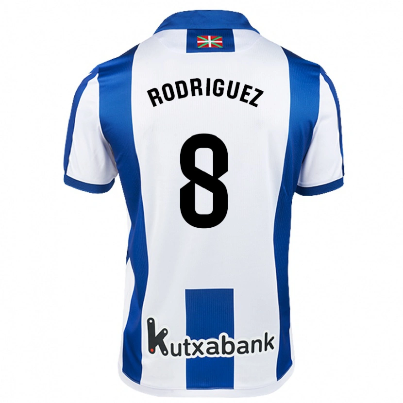 Danxen Mann Mikel Rodriguez #8 Hvit Blå Hjemmetrøye Drakt Trøye 2024/25 Skjorter T-Skjorte