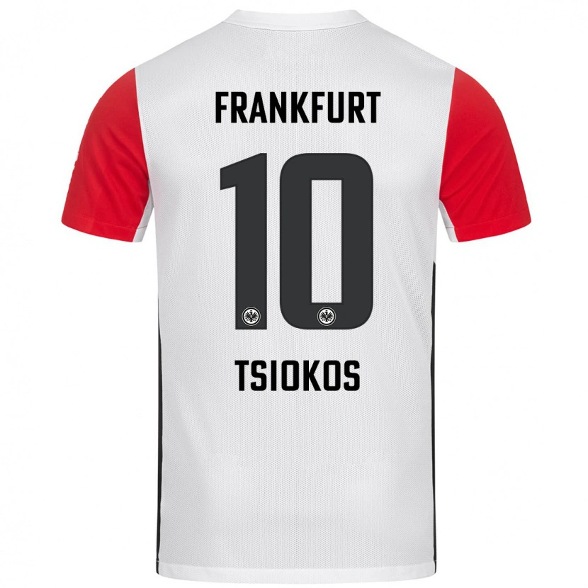 Danxen Mann Leonidas Ilias Tsiokos #10 Hvit Rød Hjemmetrøye Drakt Trøye 2024/25 Skjorter T-Skjorte