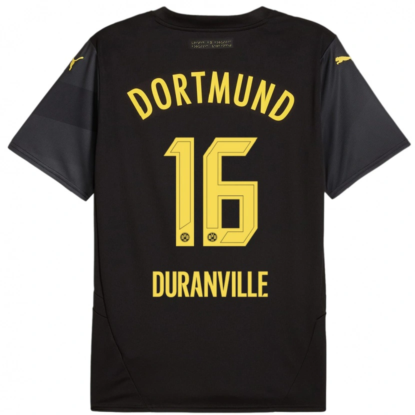 Danxen Mann Julien Duranville #16 Svart Gul Bortetrøye Drakt Trøye 2024/25 Skjorter T-Skjorte