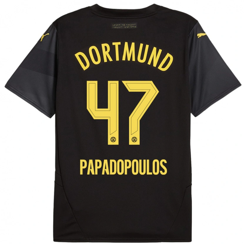 Danxen Mann Antonios Papadopoulos #47 Svart Gul Bortetrøye Drakt Trøye 2024/25 Skjorter T-Skjorte