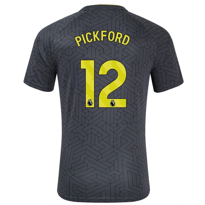 Danxen Mann Jordan Pickford #12 Svart Gul Bortetrøye Drakt Trøye 2024/25 Skjorter T-Skjorte