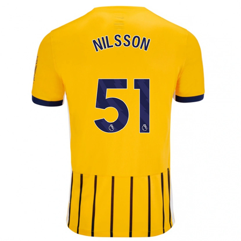 Danxen Mann Casper Nilsson #51 Gullblå Nålestriper Bortetrøye Drakt Trøye 2024/25 Skjorter T-Skjorte