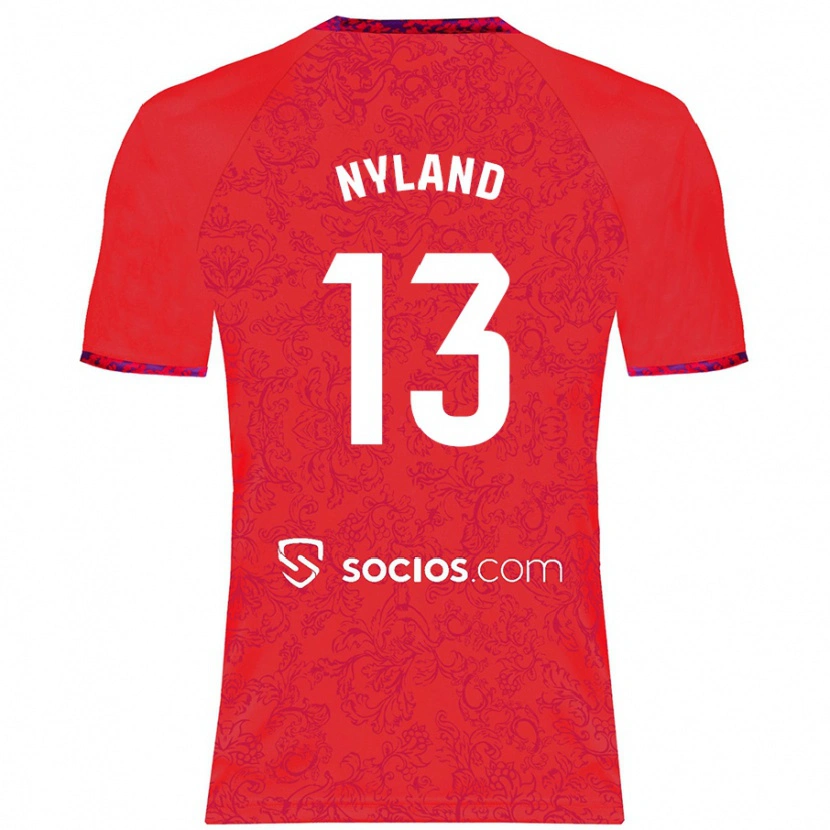 Danxen Mann Ørjan Nyland #13 Rød Bortetrøye Drakt Trøye 2024/25 Skjorter T-Skjorte