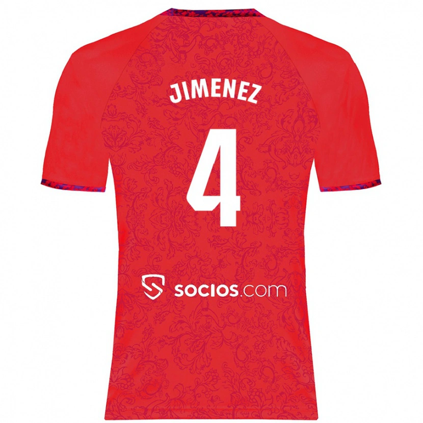 Danxen Mann Diego Jiménez #4 Rød Bortetrøye Drakt Trøye 2024/25 Skjorter T-Skjorte
