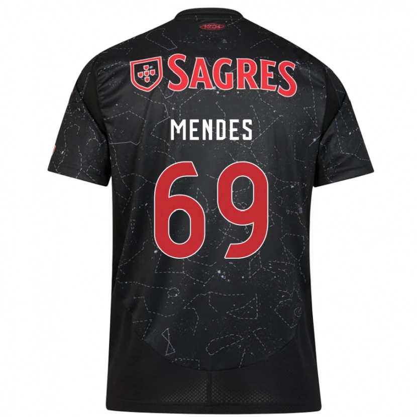 Danxen Mann Vladimir Mendes #69 Svart Rød Bortetrøye Drakt Trøye 2024/25 Skjorter T-Skjorte