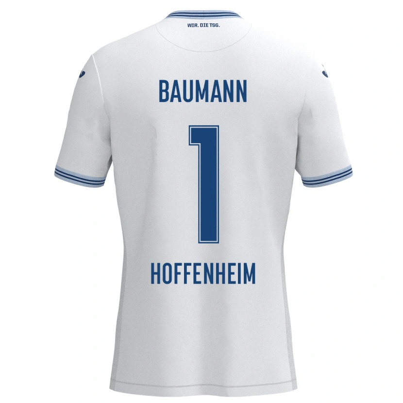 Danxen Mann Oliver Baumann #1 Hvit Blå Bortetrøye Drakt Trøye 2024/25 Skjorter T-Skjorte