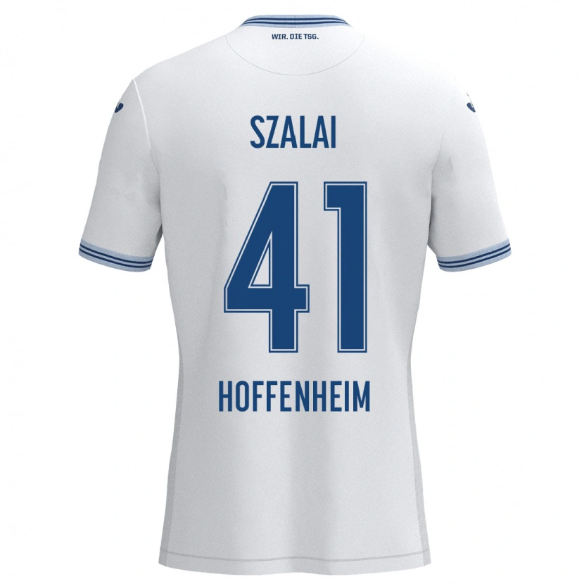 Danxen Mann Attila Szalai #41 Hvit Blå Bortetrøye Drakt Trøye 2024/25 Skjorter T-Skjorte