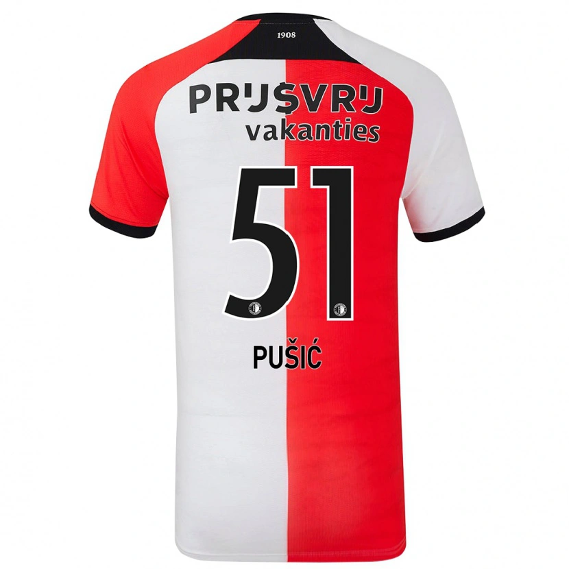 Danxen Dame Noah Pušić #51 Rød Hvit Hjemmetrøye Drakt Trøye 2024/25 Skjorter T-Skjorte