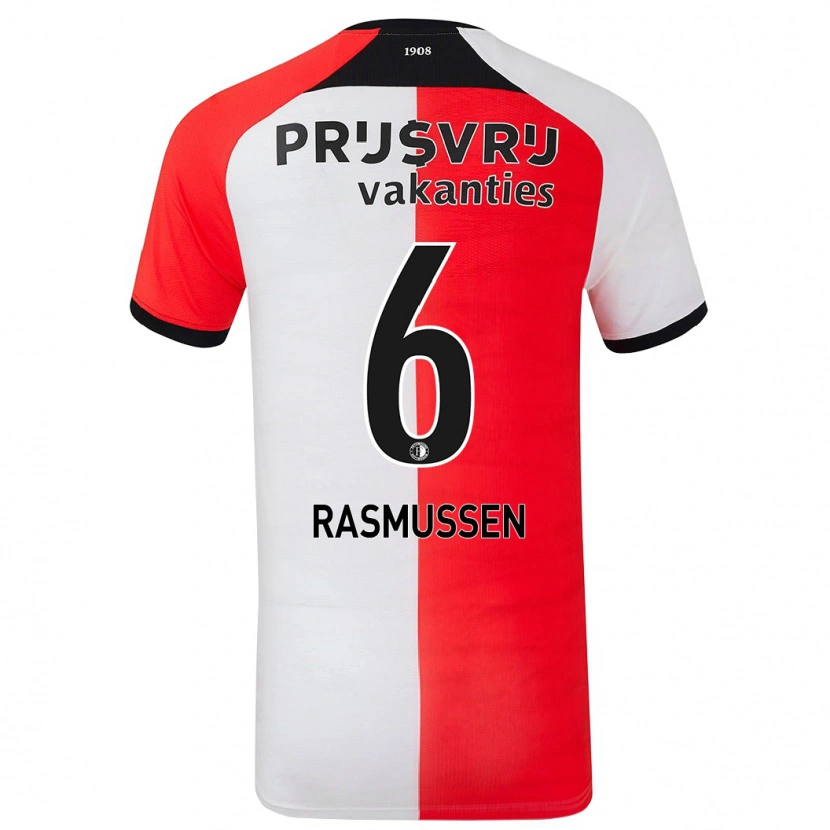 Danxen Dame Jacob Rasmussen #6 Rød Hvit Hjemmetrøye Drakt Trøye 2024/25 Skjorter T-Skjorte