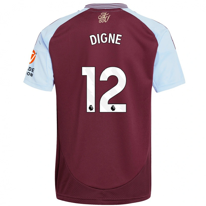 Danxen Dame Lucas Digne #12 Burgund Himmelblå Hjemmetrøye Drakt Trøye 2024/25 Skjorter T-Skjorte