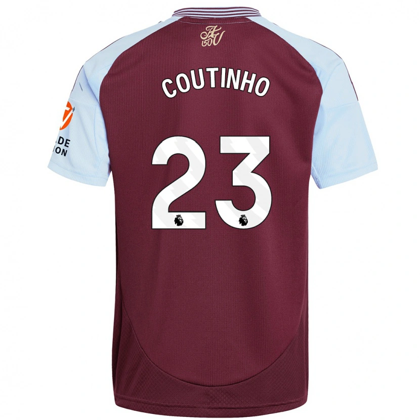 Danxen Dame Philippe Coutinho #23 Burgund Himmelblå Hjemmetrøye Drakt Trøye 2024/25 Skjorter T-Skjorte