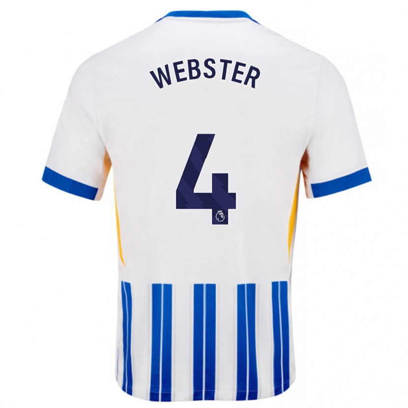 Danxen Dame Adam Webster #4 Hvit Blå Nålestriper Hjemmetrøye Drakt Trøye 2024/25 Skjorter T-Skjorte