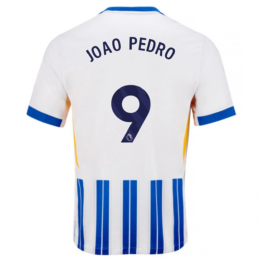 Danxen Dame João Pedro #9 Hvit Blå Nålestriper Hjemmetrøye Drakt Trøye 2024/25 Skjorter T-Skjorte