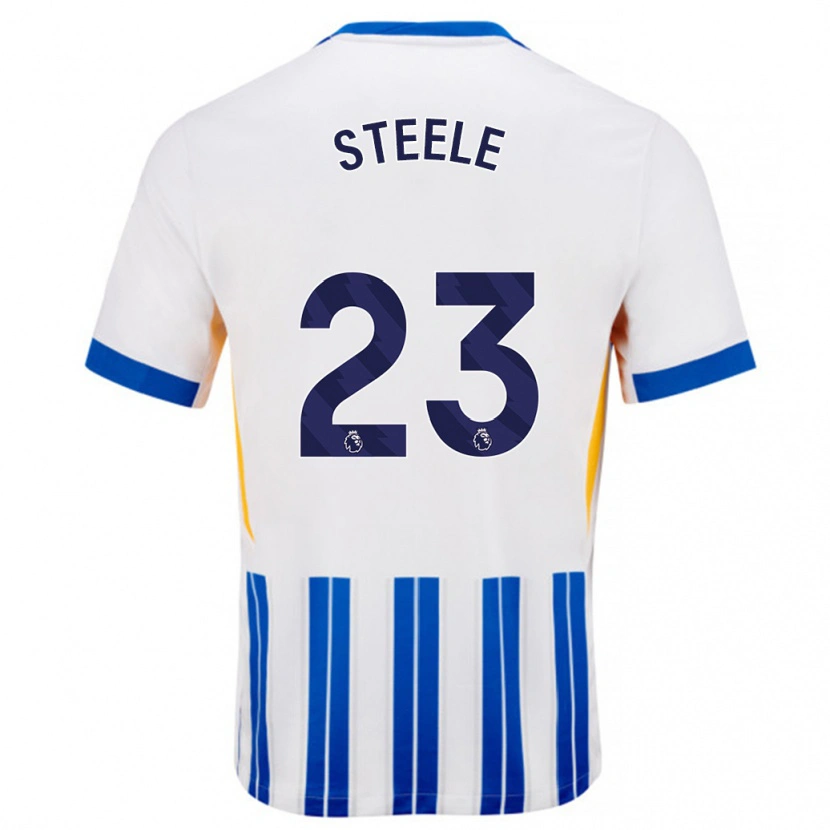 Danxen Dame Jason Steele #23 Hvit Blå Nålestriper Hjemmetrøye Drakt Trøye 2024/25 Skjorter T-Skjorte